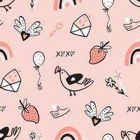 Festive seamless pattern for Valentine's Day. love symbol design elements in doodle style. vector