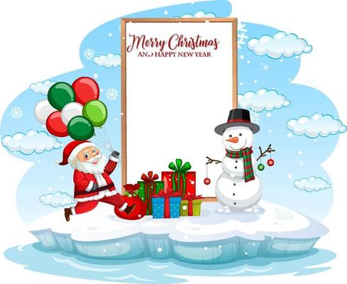 Empty banner with Santa Claus and snowman