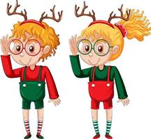 lindo niño y niña en traje de navidad personaje de dibujos animados vector