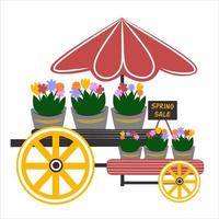 Outdoor flower wooden stall under umbrella vector