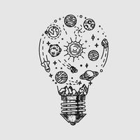 Doodle solar system in bulb light Hand drawn sketch vector