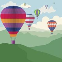 Flying hot air balloons colorful in blue sky. vector