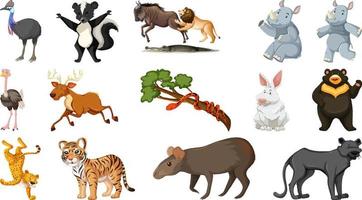 Set of different wild animals cartoon characters vector