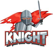 Knight font logo with a medieval knight in cartoon style vector