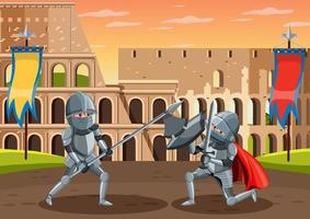 Medieval knight jousting tournament scene vector