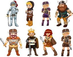 Set of viking cartoon characters and objects vector