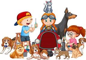 Happy children with their dogs vector