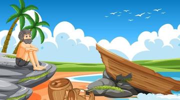 A man on deserted island isolated vector