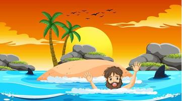 A man on deserted island isolated vector