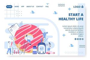 Diabetes Testing Landing Page Template Flat Design Illustration Editable of Square Background Suitable for Healthcare Social media or Greetings Card vector