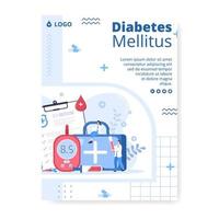 ilustración de diseño plano de plantilla de póster de prueba de diabetes editable de fondo cuadrado adecuado para redes sociales de atención médica o tarjeta de saludos vector