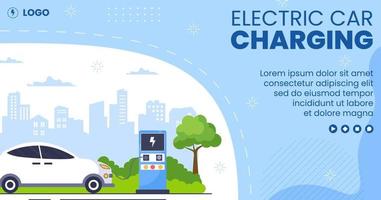 Charging Electric Car Batteries Post Template Flat Illustration Editable of Square Background Suitable for Social Media or Web Internet Ads vector