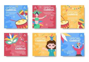 Happy Carnival Celebration Post Template Flat Illustration Editable of Square Background Suitable for Social Media or Greeting Card vector