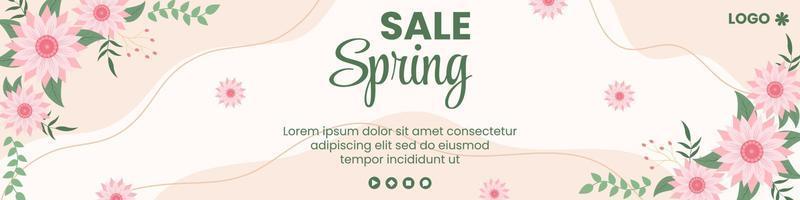 venta de primavera con flor flores banner plantilla diseño plano ilustración editable de fondo cuadrado adecuado para redes sociales o tarjeta de felicitación vector