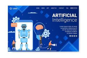 Artificial Intelligence Digital Brain Technology Landing Page Template Flat Illustration Editable of Square Background for Social media or Greetings Card vector