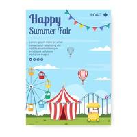 feria de verano de carnaval, circo, feria de diversión o plantilla de póster de parque de atracciones ilustración plana editable de fondo cuadrado para redes sociales vector