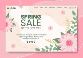 Spring Sale with Blossom Flowers Landing Page Template Flat Design Illustration Editable of Square Background Suitable for Social Media or Greeting Card vector