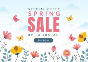 Spring Sale Blossom Flowers Background Natural Template Vector Illustration with Season Plant Suitable for Greeting Card, Invitation or Poster