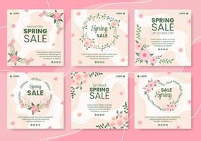 Spring Sale with Blossom Flowers Post Template Flat Illustration Editable of Square Background Suitable for Social Media or Greeting Card vector