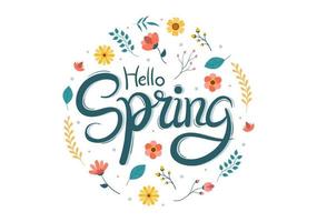 fondo de primavera con temporada de flores y plantas para promociones, revistas, publicidad o sitios web. ilustración de vector plano de naturaleza