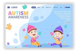 plantilla de página de destino del día mundial de concientización sobre el autismo ilustración plana editable de fondo cuadrado adecuado para redes sociales o tarjeta de saludos vector