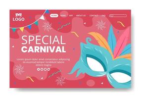 Happy Carnival Celebration Landing Page Template Flat Illustration Editable of Square Background Suitable for Social Media or Greeting Card vector