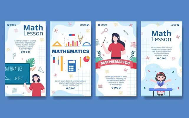 Learning Mathematics Education and Knowledge Stories Template Flat Illustration Editable of Square Background Suitable for Social Media or Web