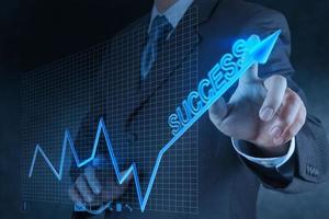 businessman hand touch virtual success chart photo