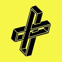 Impossible shapes. Optical illusion. Linear infinite object. Abstract eternal geometric figure. Impossible geometry sign outline, yellow background. Optical art. vector