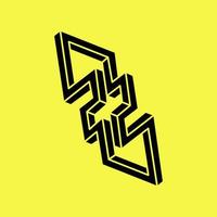 Impossible shapes. Sacred geometry. Optical illusion. Abstract eternal geometric object. Impossible endless outline. Optical art. Impossible geometry symbol on a yellow background. vector