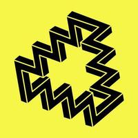 Optical illusion objects. Geometry. Impossible shapes. Line design. Isolated on a yellow background. Vector illustration. Optical art.