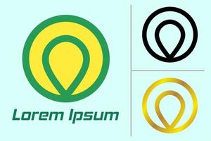 vector de logotipo de icono de pin simple en círculo. lujosos íconos verdes-amarillos, negros y dorados.