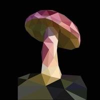 Polygon, low poly purple mushroom on black background vector