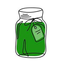Green glass jar in doodle style. vector
