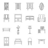 Furniture icons set, outline style vector