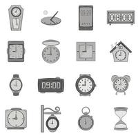 Clock icons set, black monochrome style vector