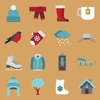 Winter icons set, flat style vector