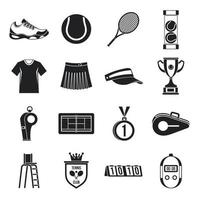 conjunto de iconos de tenis, estilo simple vector