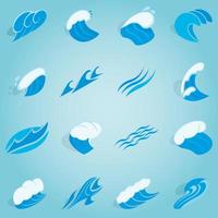 Water wave set icons, isometric 3d style vector