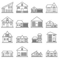 Houses icons set, outline style vector