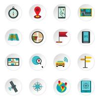 Navigation icons set, flat style vector
