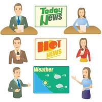 News presenter concept set, cartoon style vector