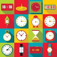 Clocks icons set, flat style vector