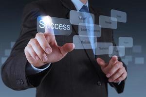 businessman hand pointing to success diagram