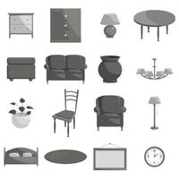 Furniture icons set, black monochrome style vector