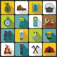 Recreation tourism icons set, flat style vector