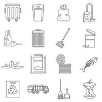 Garbage thing icons set, outline style vector