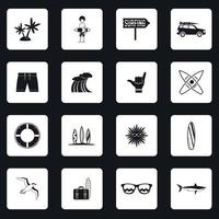 Surfing icons set, simple style vector