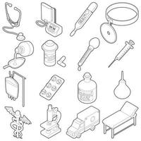 Medical icons set, isometric outine style vector
