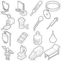 Medical icons set, isometric outine style vector